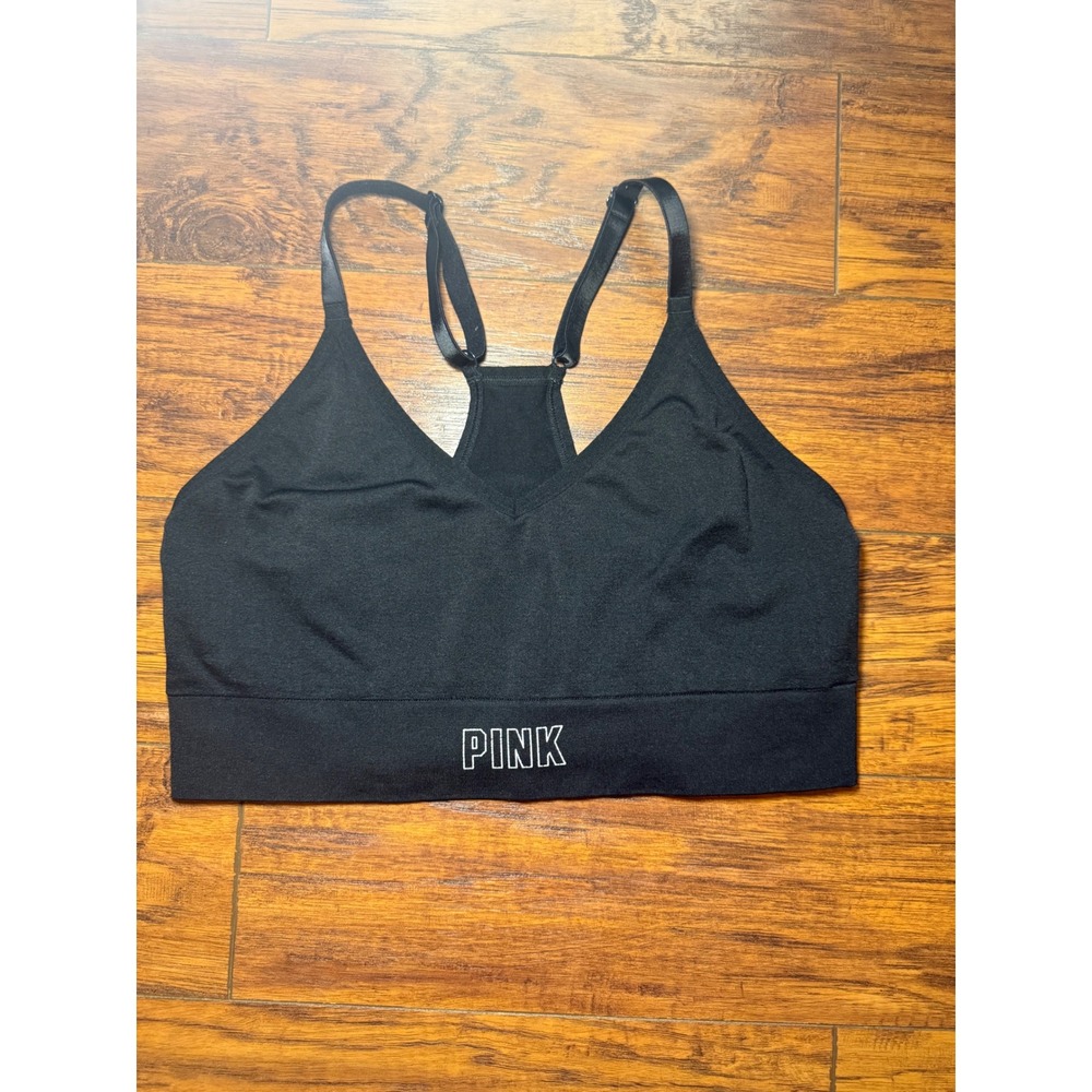 PINK Victoria's Secret Sport Bralette Black Racerback Logo Large